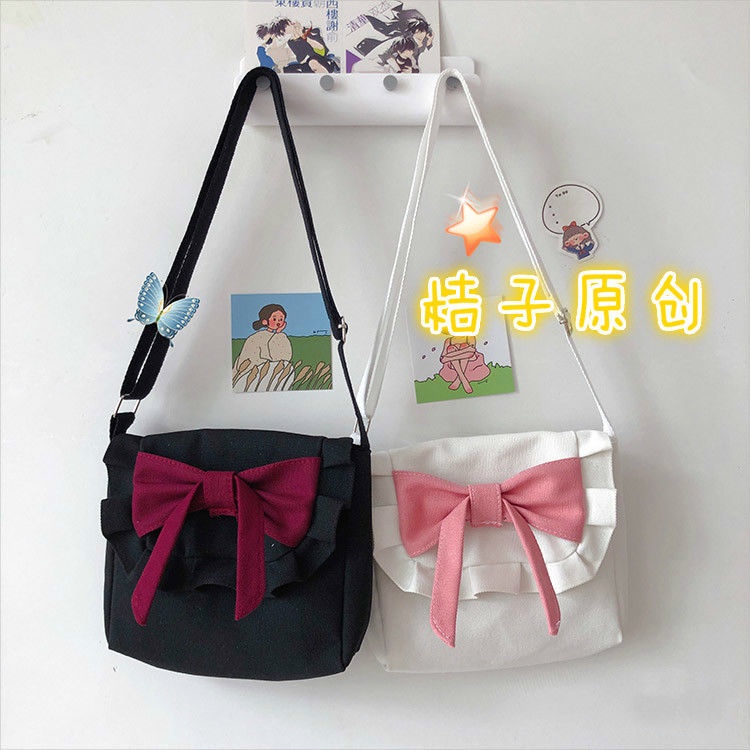 Túi vải canvas đính nơ đơn giản ngọt ngào phong cách lolita Nhật bản