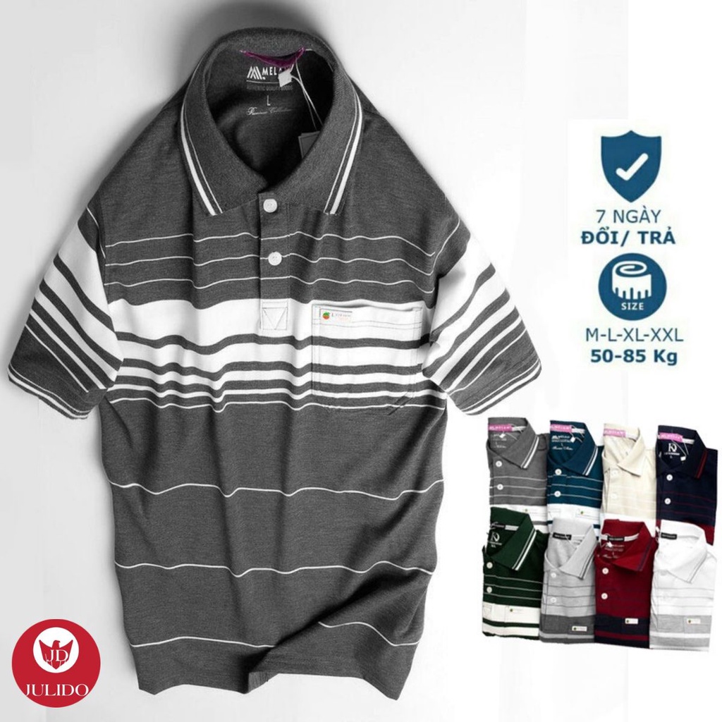 Áo Thun Polo nam trung niên có túi phối sọc vải cá sấu Cotton xuất xịnchuẩn form,sang trọng-lịch lãm !