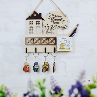 (Hot set quà tặng sinh nhật )Móc treo chìa khóa, bảng gỗ móc khóa tiện lợi gia đình, Móc decor trang trí kèm hoa lụa
