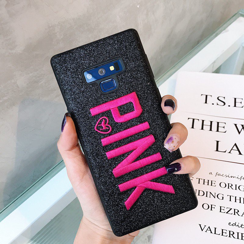 Ốp lưng Samsung Note 9 dẻo kim tuyến thêu chữ PINK