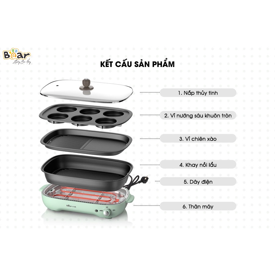 Nồi lẩu nướng 3in1 Bear SUBE004 DHG-C40D5 thỏa đam mê bếp núc với khay lẩu, khay nướng và khay làm bánh