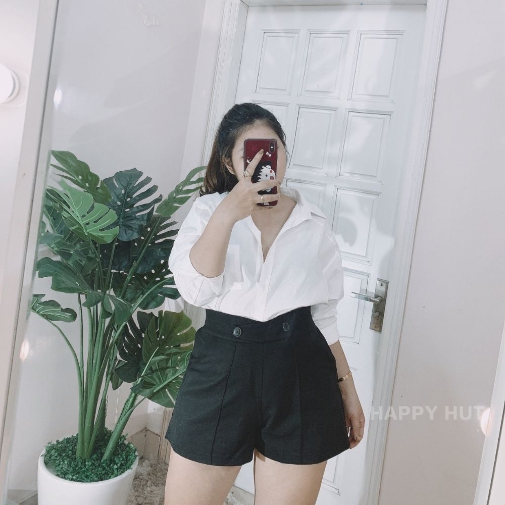 Quần short nữ bigsize ống rộng màu đen mặc ở nhà đi chơi phong cách trẻ trung cá tính có size (58-95kg) HAPPY HUT Q02 | BigBuy360 - bigbuy360.vn