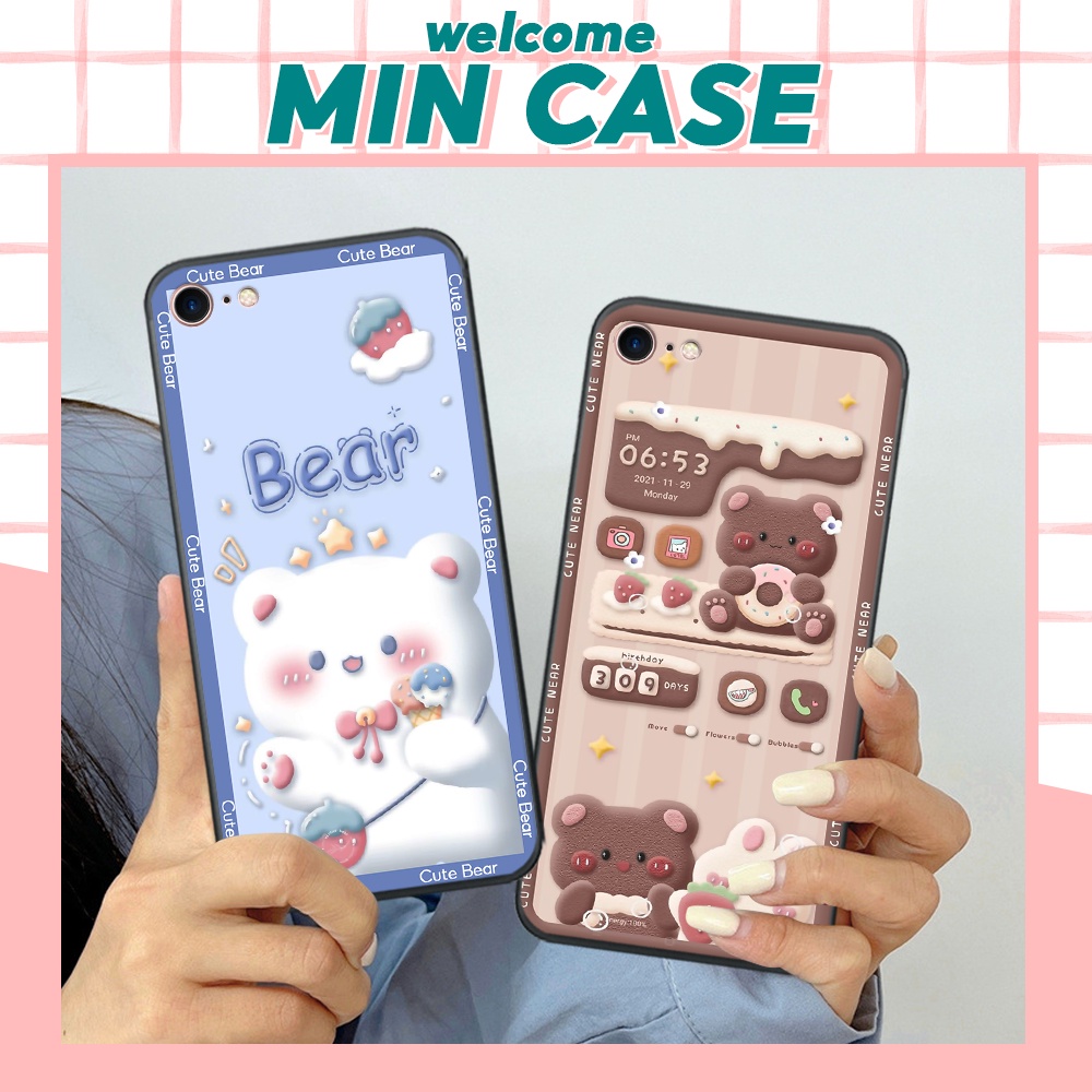 Ốp lưng IP 5/ 5S/ 6/ 6S/ 6 plus/ 6s plus/ 7/ 8/ se 2020 hình gấu, thỏ, hình nền đồng hồ dễ thương