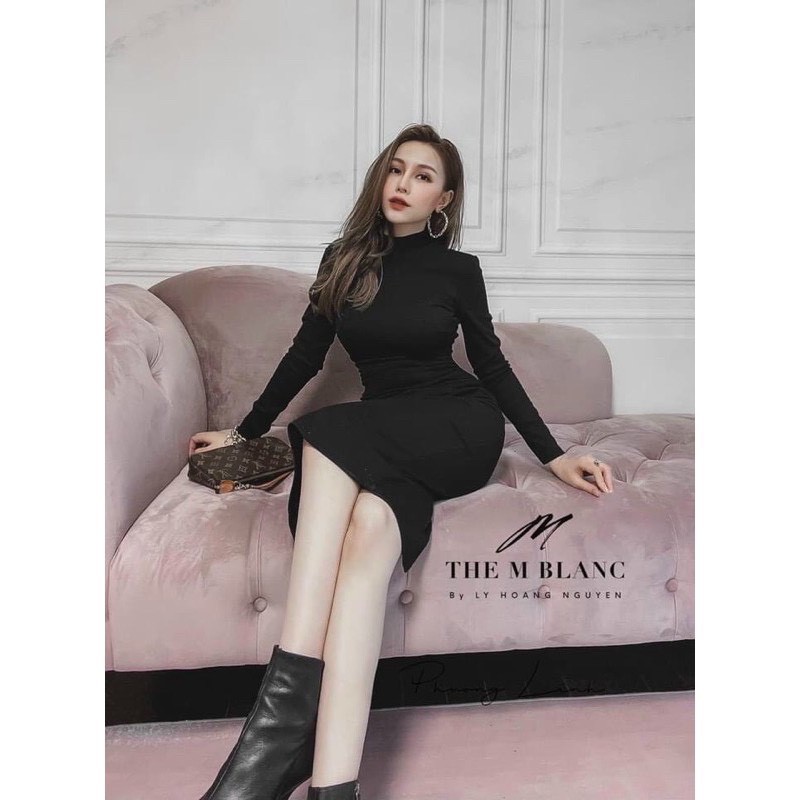 Đầm body dài tay thân nhúm chất cotton cực tôn dáng,váy cotton cổ 3 phân, dáng ôm qua gối ⚡️