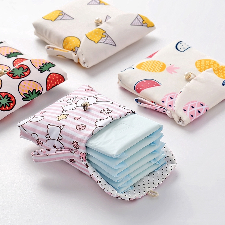 1 Túi Đựng Băng Vệ Sinh Bằng Vải Cotton In Họa Tiết Hoạt Hình Dễ Thương Sức Chứa Lớn Cho Nữ