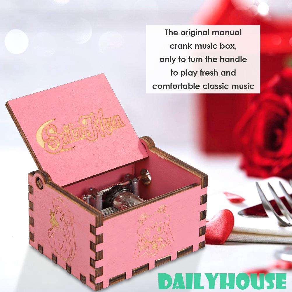 ☁☁ Retro Wood Manual Music Box Pink Beauty Girl Style Birthday Gift Ornaments