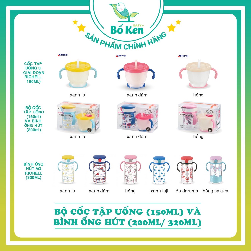 Shop Bố Ken Set Cốc Tập Uống 3 Giai Đoạn - Bình Ống Hút RICHELL & Ống Hút Thay Thế [HÀNG CHÍNH HÃNG]