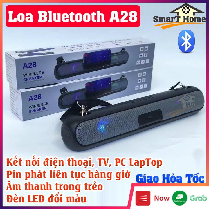 Loa Bluetooth Giá Rẻ A28 Có LED - Loa A28 Kết Nối AUX Với TV, PC ,Laptop Pin Trâu Dùng Hàng Giờ, Hỗ Trợ Khe Cắm Thẻ Nhớ