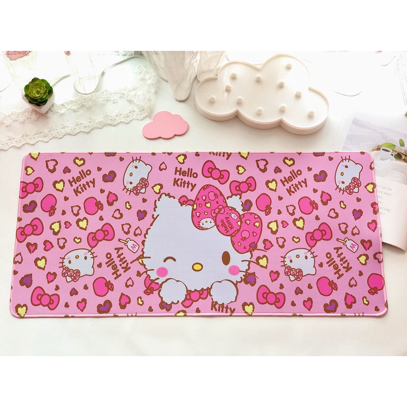 [HÀNG MỚI VỀ] Tấm Lót Bàn Làm Việc, Lót Bàn Phím Hello Kitty 75*35cm Bằng Da Chống Nước, Chống Trầy