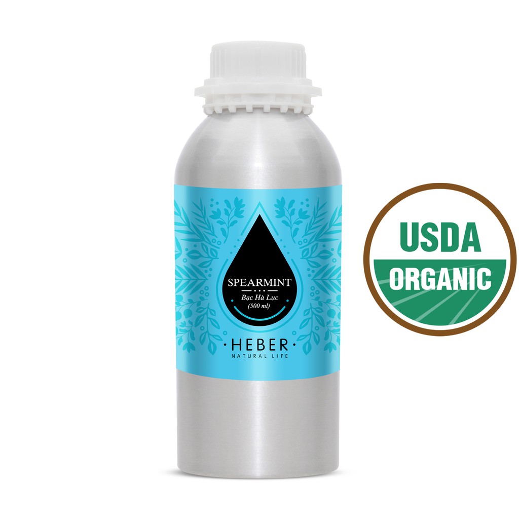 (Chai Lớn 500ml/1000ml)Tinh Dầu Bạc Hà Lục Spearmint Heber Natural Life, Cao Cấp Nhập Khẩu, Thiên Nhiên Nguyên Chất