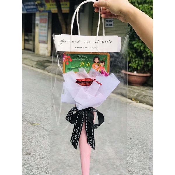 Combo 2 bông hoa nhũ ốc or 3b sáp kèm túi kính tặng cô thầy 20/11 làm quà tặng, tri ân thầy cô xinh xắn.