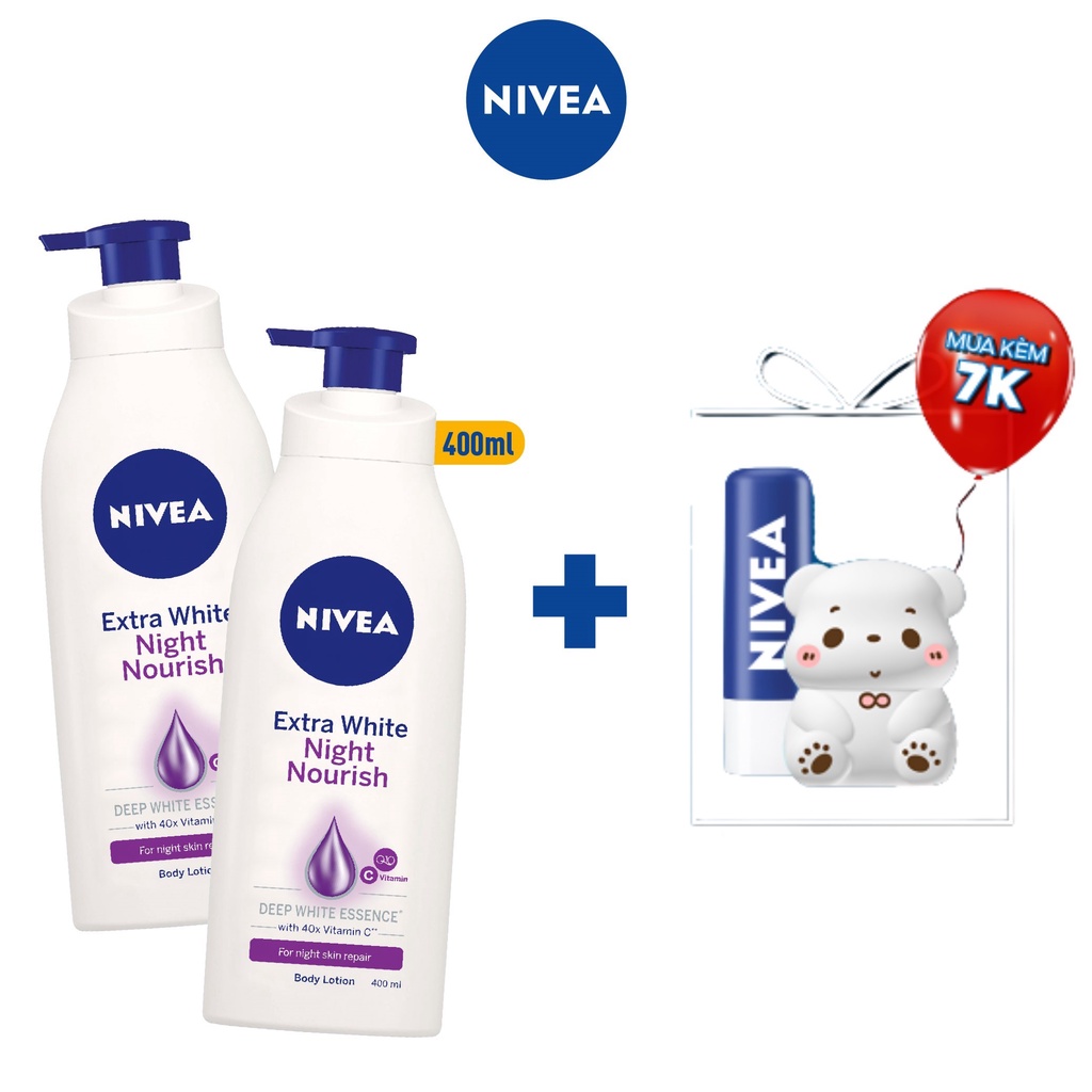 Bộ đôi Sữa dưỡng thể giúp săn da, dưỡng trắng Nivea ban đêm (400ml/chai) – 88126