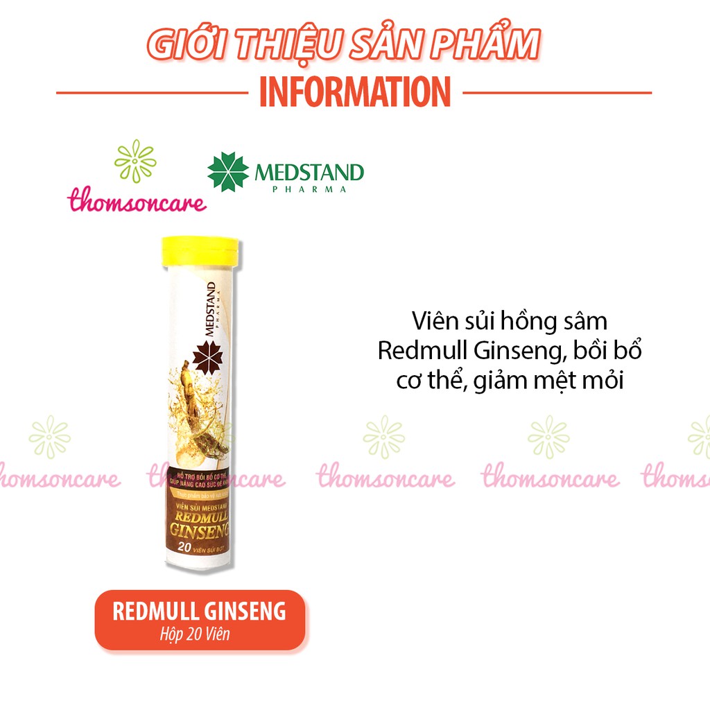 Viên sủi giảm mệt mỏi từ nhân sâm và vitamin Redmull Ginseng medstand tuýp 20 viên tăng sức đề kháng