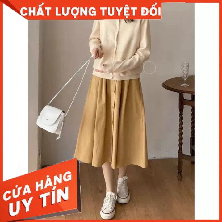 Chân Váy Midi Nữ Phía Sau Lưng Chun Phối Hàng Cúc Giữa /Hình Thật | BigBuy360 - bigbuy360.vn