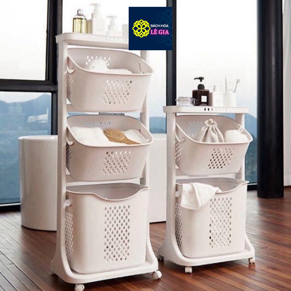Kệ đựng đồ nhiều tầng đa năng Kệ 4 tầng 3 tầng Nhựa Việt Nhật 5567, Kệ có chân Bánh xe dễ dàng Di Chuyển - BH Lê Gia