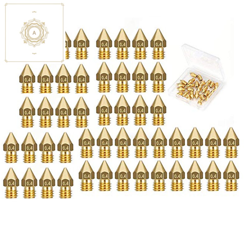 Bộ 50 Vòi Phun Máy In 3d Mạ Vàng K8 0.4 mm Cho Ender 3 Anet A8 Makerbot Mk8 C-10 Cr-10S S4 S5 3pro 5