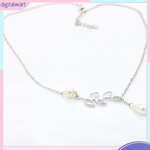 Dây chuyền mặt hình cành lá phối ngọc trai nhân tạo thanh lịch và thời trang cho nữ