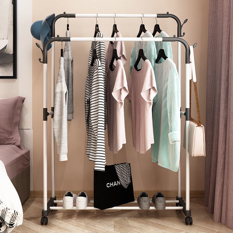 > Giá treo áo quần gia đình phơi đồ sàn phòng ngủ đơn giản trong nhà khu tập thể gấp gọn lưu trữ sào <
