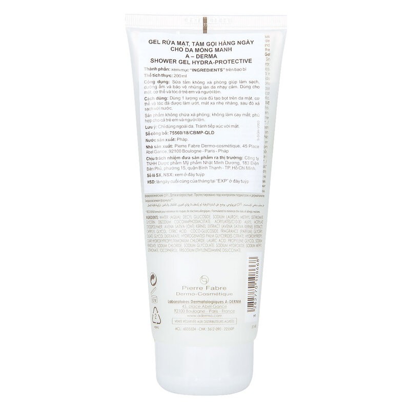 Gel Rửa Mặt & Tắm Gội A-DERMA Dịu Nhẹ Cho Da 200ml