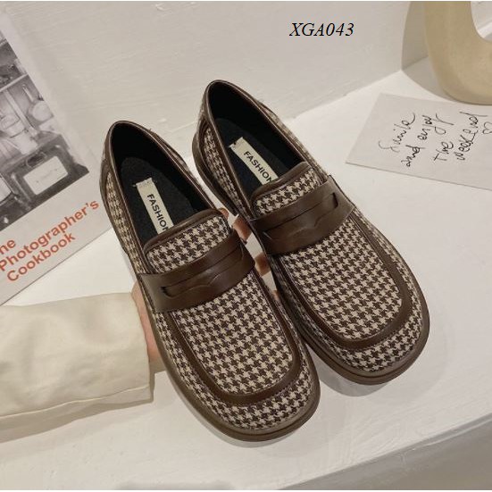 XGA043 Giày nữ vintage kẻ caro phong cách Hàn Quốc