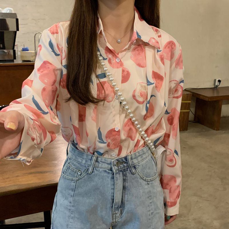 SUXI Áo Sơ Mi Voan Tay Dài In Họa Tiết Độc Đáo Phong Cách Retro Hợp Thời Trang