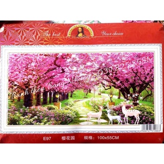 Tranh thêu chữ thập Vườn hoa Anh Đào E97 100x55cm