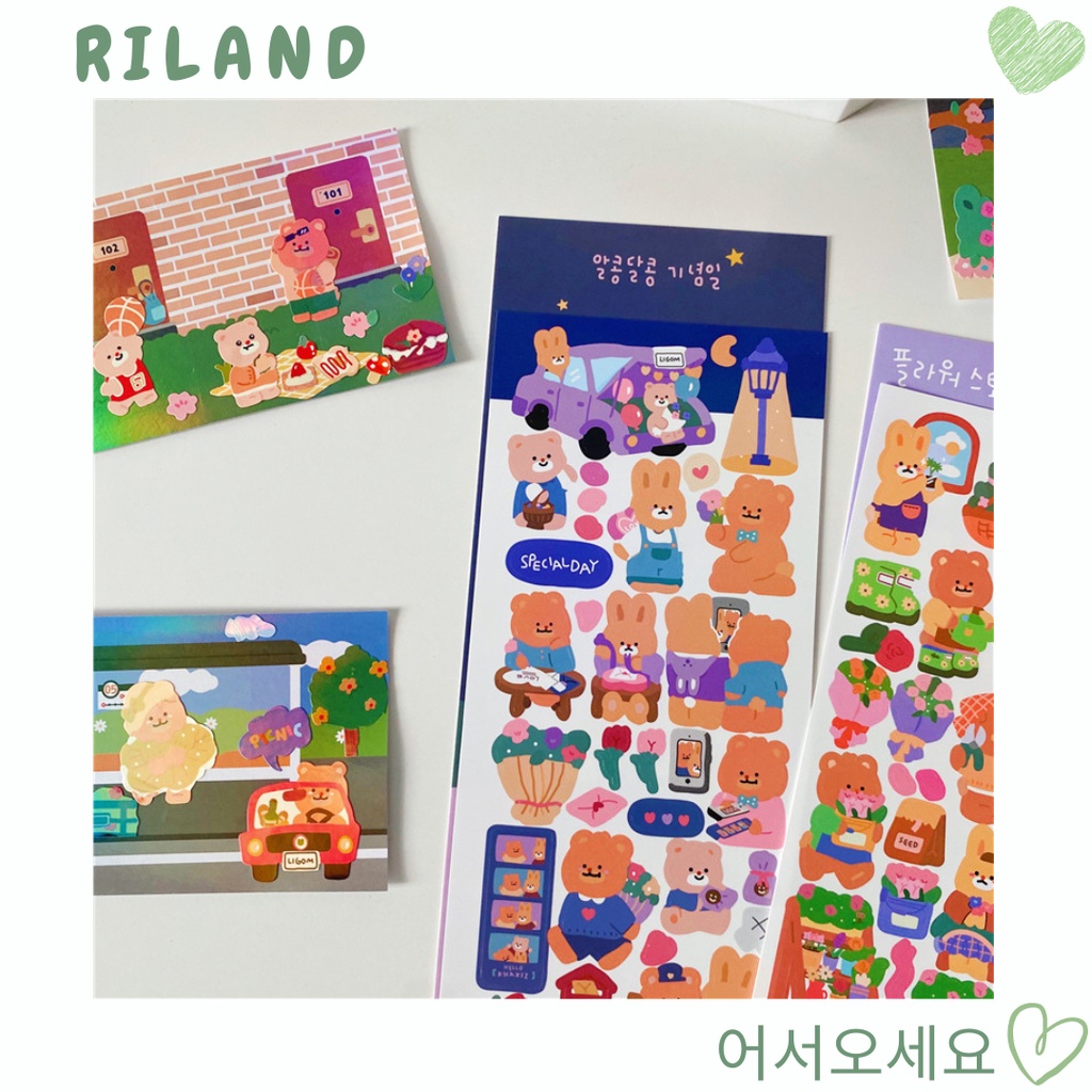 STICKER  PHONG CÁCH HÀN QUỐC HÌNH CHÚ GẤU DỄ THƯƠNG