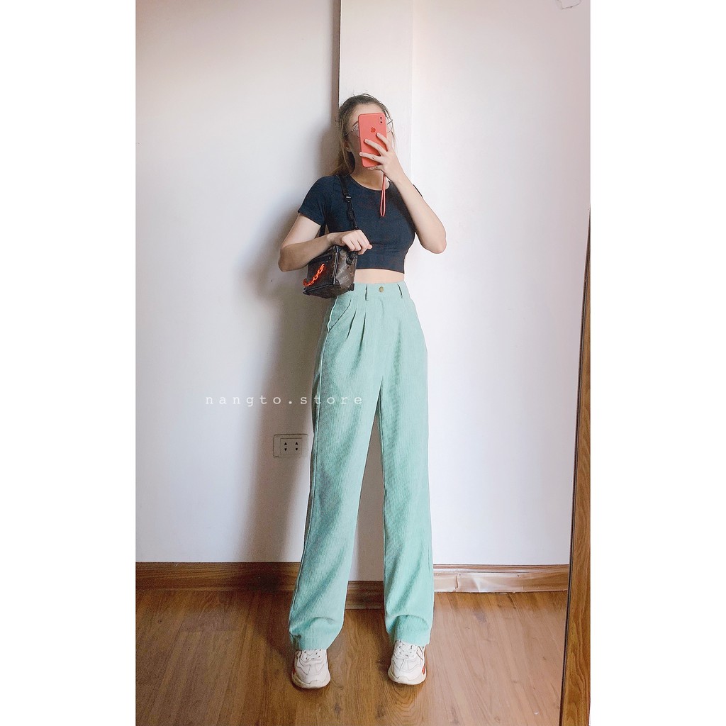 💗 Quần Suông Nhung Gân Form Culottes (Cúc Sắt Cá Tính) 💗 | BigBuy360 - bigbuy360.vn