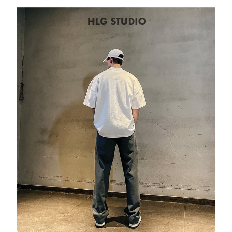 Áo phông nam cổ tròn AMBITON phong cách tay lỡ đơn giản, Cotton cao cấp đường phố 2022