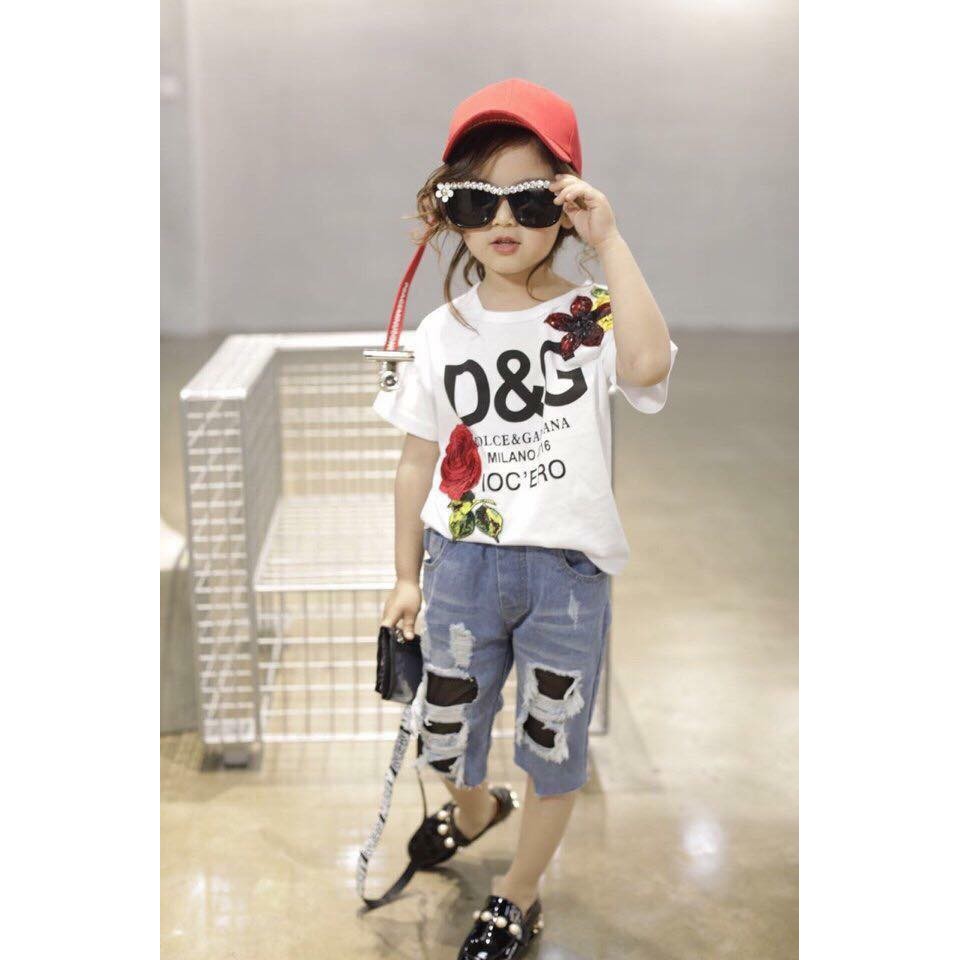 - Set bé gái D&G quần bò ngố