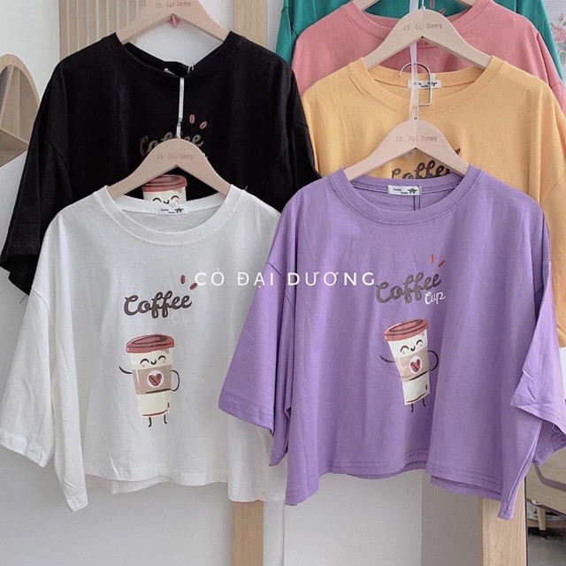 Áo croptop cộc tay thun dưới 52kg in hình cà phê