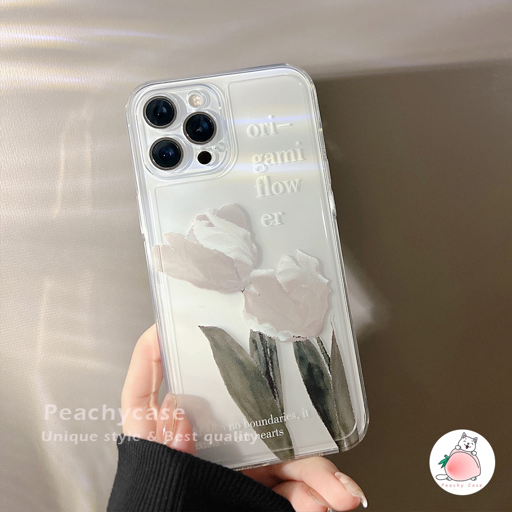 Ốp Điện Thoại TPU Mềm Trong Suốt Chống Sốc Họa Tiết Hoa Origami Cho IPhone 13 Mini 12 Pro Max 11 Xr Xs Max X 7 8 Plus 12Mini Se 2020