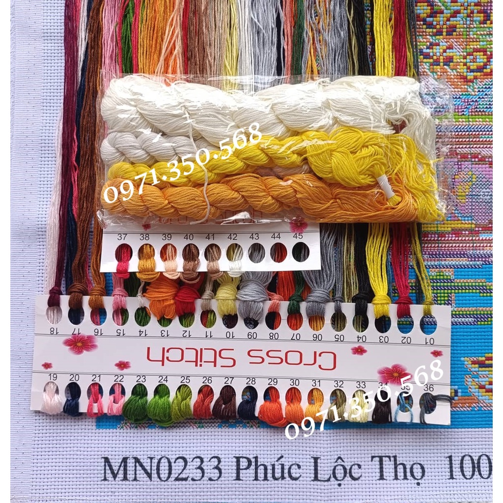 Tranh thêu chữ thập Phúc lộc thọ Mai vàng MN0233-100X55cm