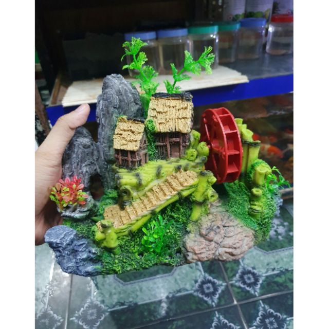 CẢNH NÚI BÁNH QUAY TRANG TRÍ HỒ CÁ NON BỘ 22x11x15cm