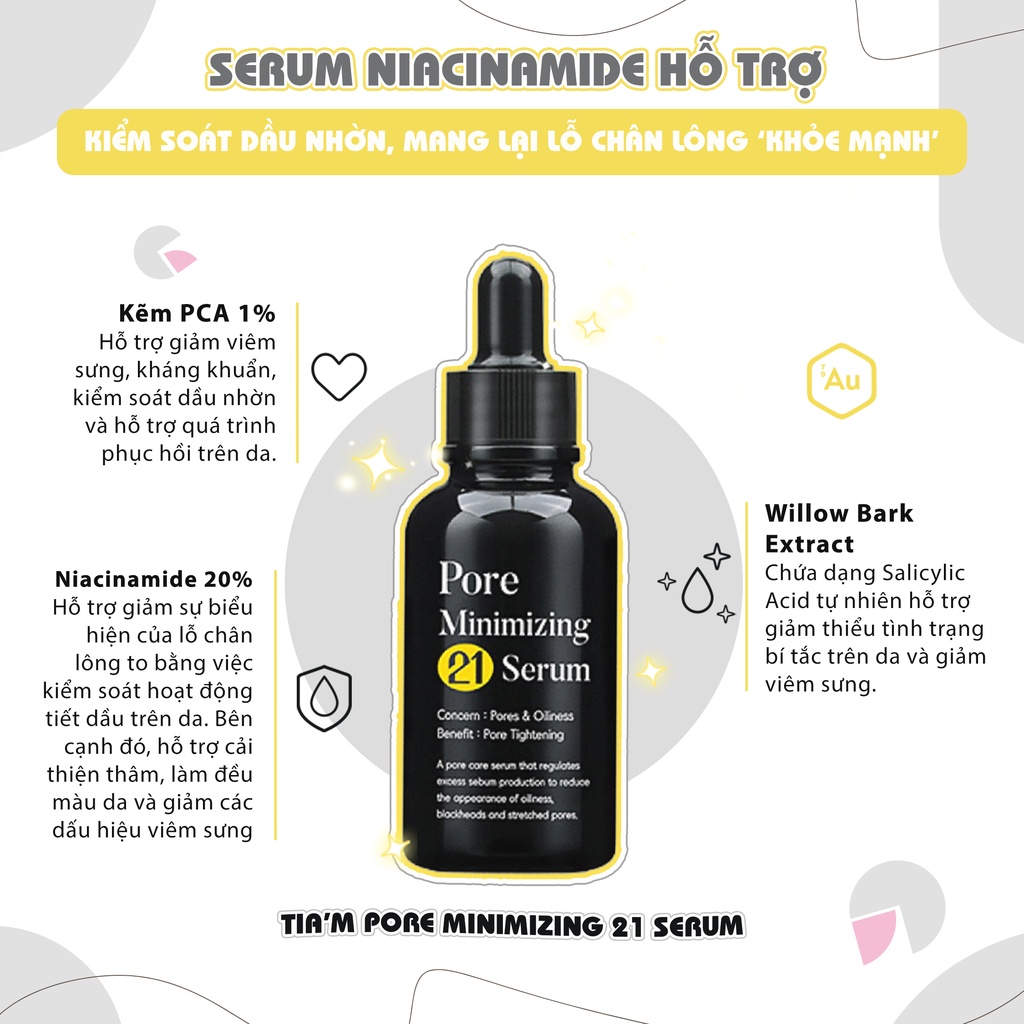 Tinh Chất Niacinamide 20% Kiểm Soát Dầu Nhờn & Vấn Đề Lỗ Chân Lông - TIA'M | Pore Minimizing 21 Serum 40mL