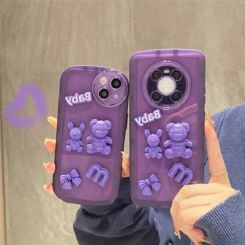 Casing Realme 11 9i 5 5s 5i 7i 2 Pro U1 C53 C55 C17 C21Y C25Y C1 C2 C11 C31 C20 C12 2020 C15 C25 C25S C35 C30 Narzo N53 20 30A 50A Prime Cute Purple Bowknot Letter Bear Rabbit ins Round Airbag Fine Hole Lens Protection Clear Soft Phone Back Case NKS 08