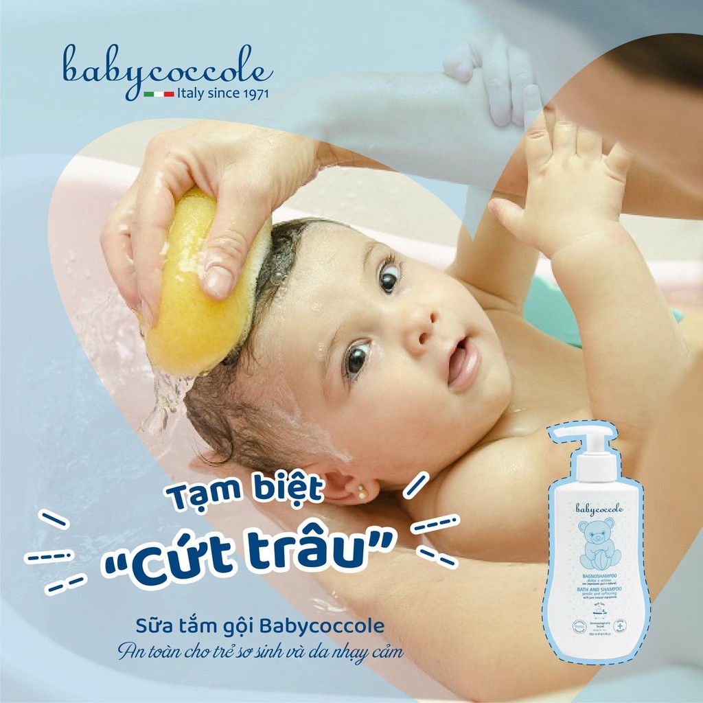 Sữa tắm giữ ẩm và sữa tắm gội chiết xuất hoa sen Babycoccole 0M+