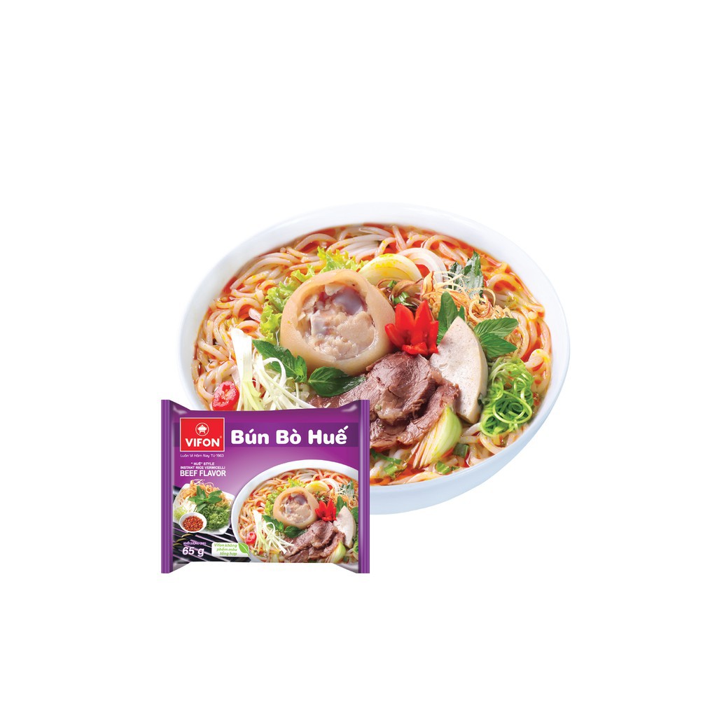 Bún bò Huế Vifon 65g, bún khô ăn liền thơm ngon, dinh dưỡng thùng 30 gói Ma05