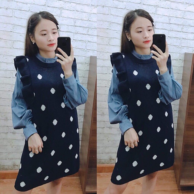 Sé yếm len kèm áo sơmi nhung