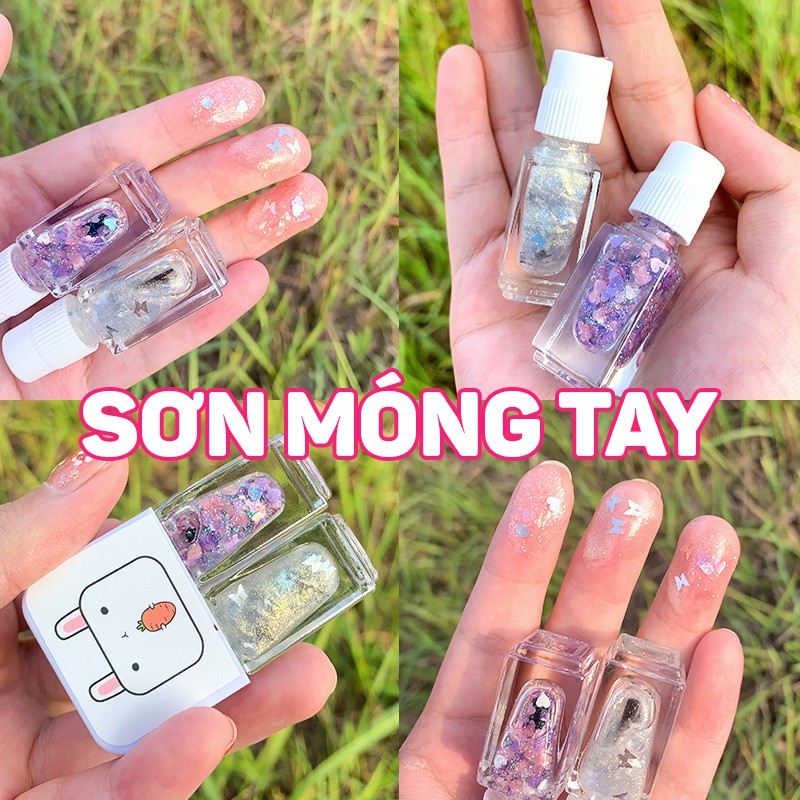 Sơn móng tay 2 màu MAXFINE xinh xắn trẻ trung cute bền màu dạng gel bóng hàn quốc màu trong suốt,nhũ kim tuyến, giá rẻ