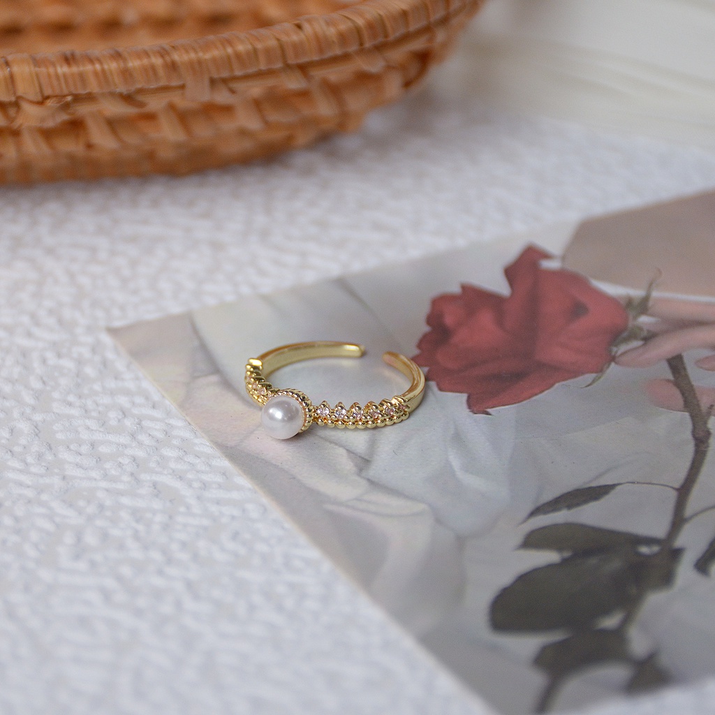 Nhẫn Đeo Tay Hình Gợn Sóng Đính Ngọc Trai Thời Trang Hàn Quốc