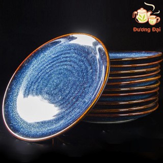 Đĩa tròn men xanh hoả biến 5 size - gốm sứ cao cấp gốm sứ bát tràng đương đại