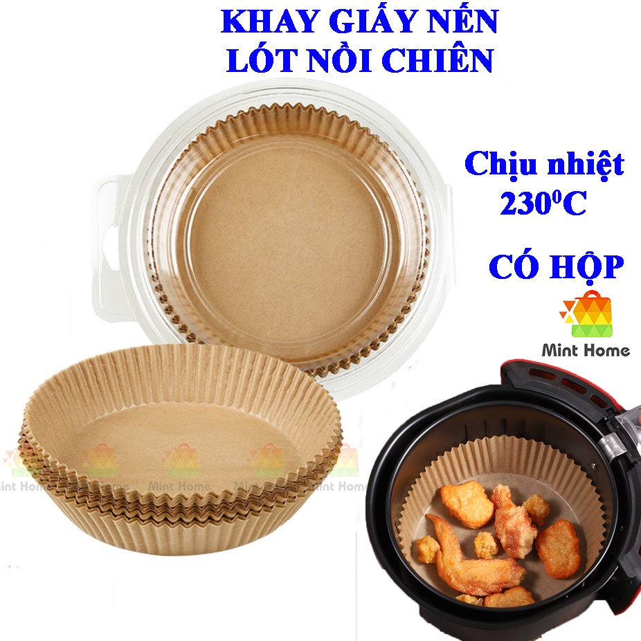 Khay giấy nến vàng chống dính lót nồi chiên không dầu khuôn làm bánh lò nướng thịt loại tròn không đục lỗ 1 tệp 50 tờ