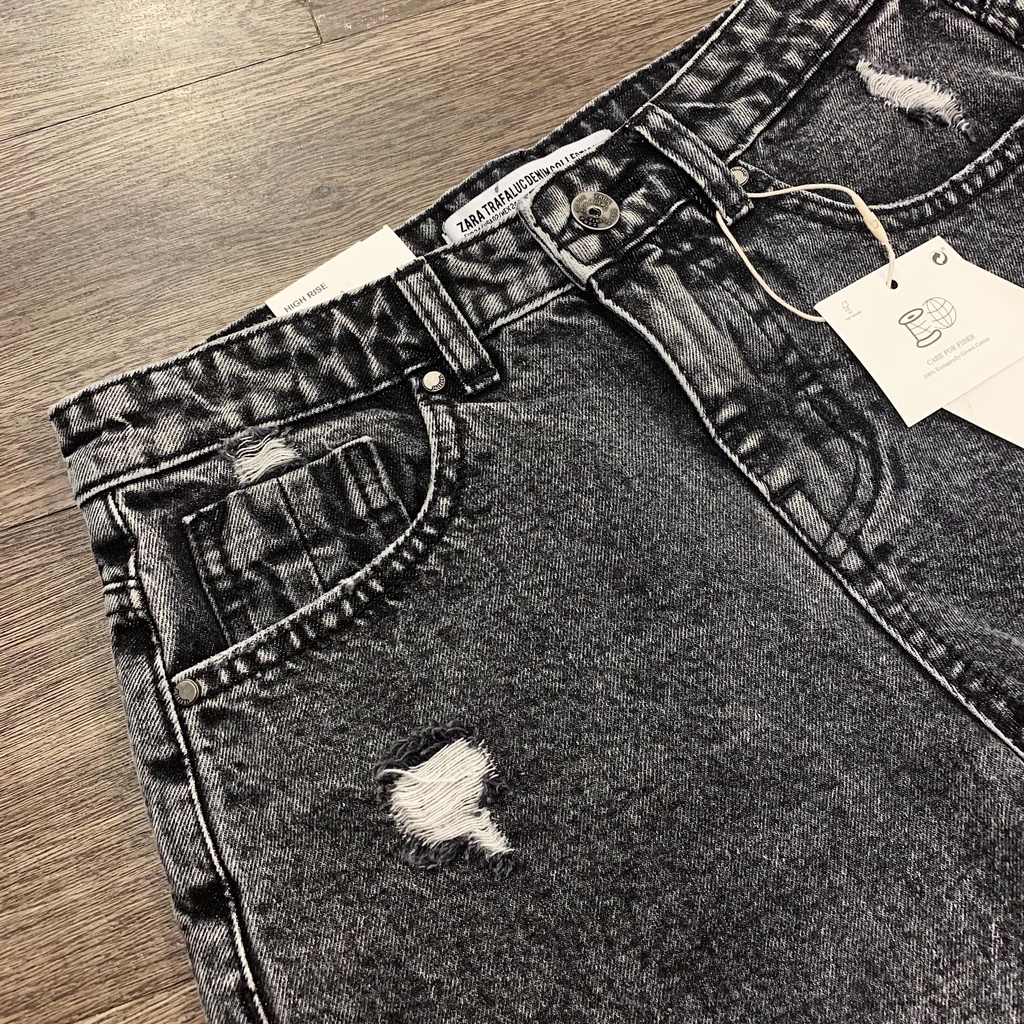 Quần short jean rách cạp cao màu xám khói xuất xịn - 79Q09