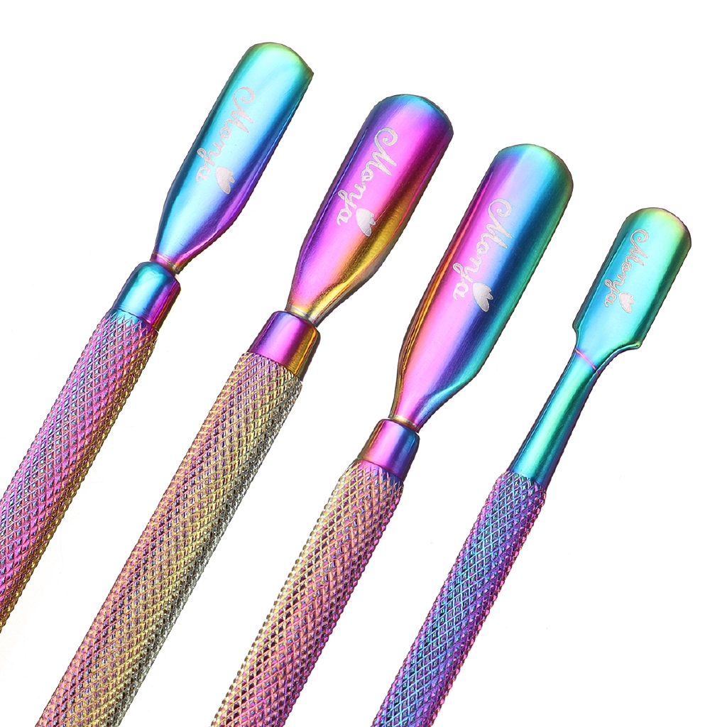 Monja 4 Style Nail Art Dual End Plating Stainless Steel Cuticle Pusher Spoon Dead Skin Removal Manicure Tool