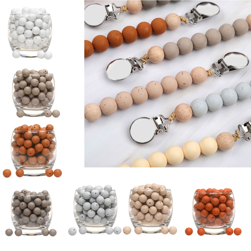 Bộ 5 Hạt Silicone 15mm Tự Làm Vòng Đeo Tay / Đồ Chơi Ngậm Mọc Răng Cho Bé