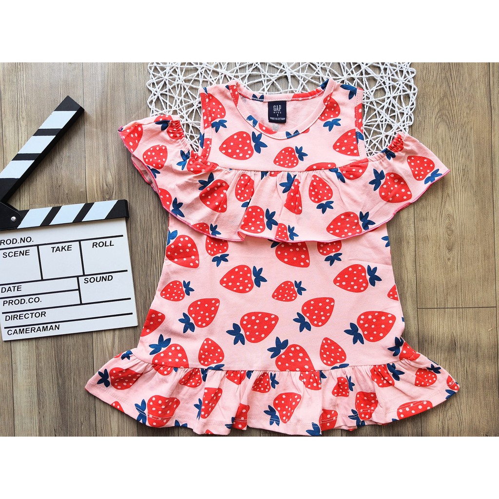 [VẢI XUẤT DƯ] ĐẦM QUẢ DÂU THUN COTTON CHO BÉ 10-25KG