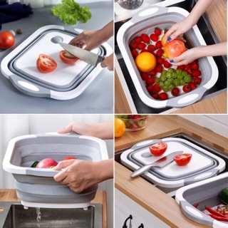 Chậu kèm thớt nhựa đa năng gấp gọn 2 in 1