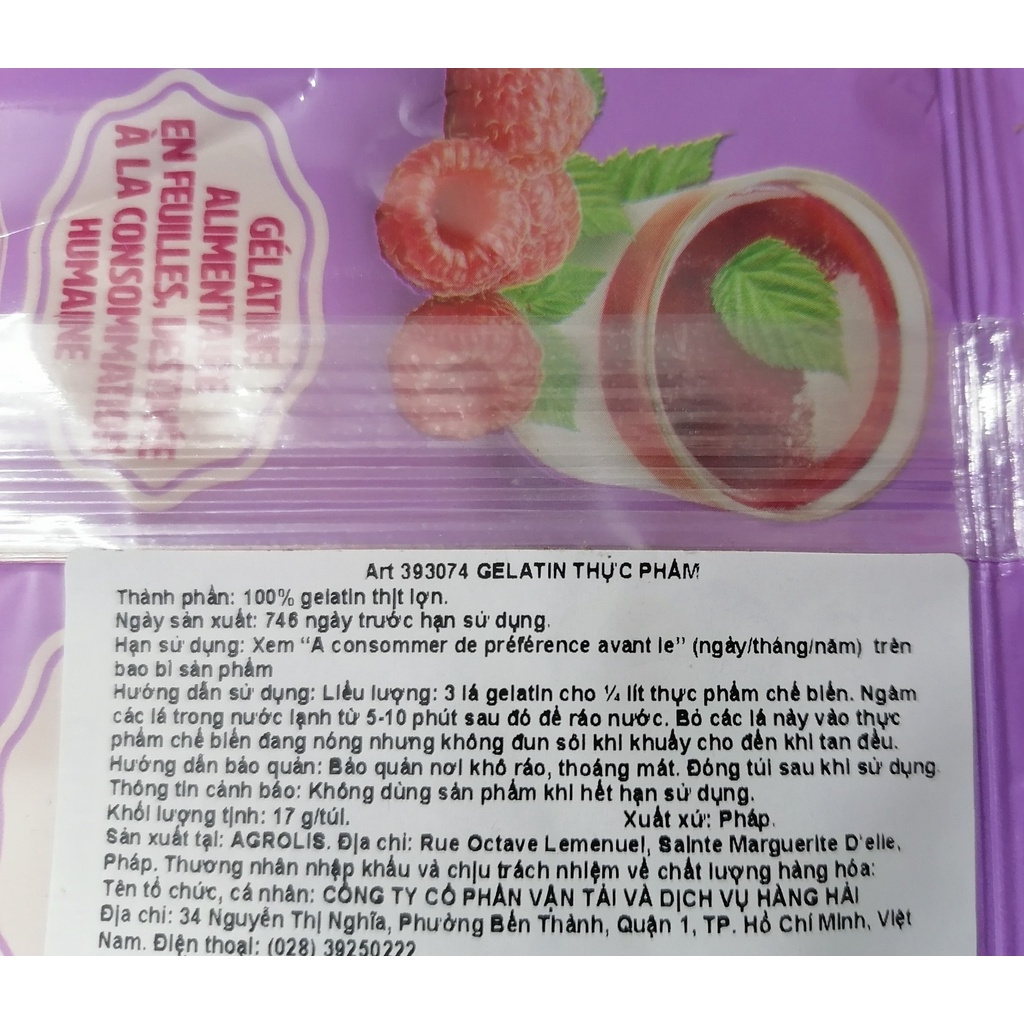 [Túi 17g (9 lá)] LÁ GELATIN THỰC PHẨM [France] CSN Gelatine Leaf (bph-hk)