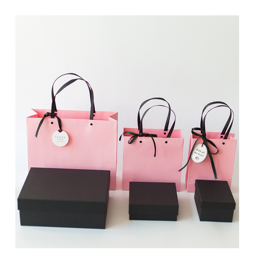 Túi quà giấy kraft màu hồng trơn màu chắc chắn không kèm hộp phong cách vintage phụ kiện quà tặng